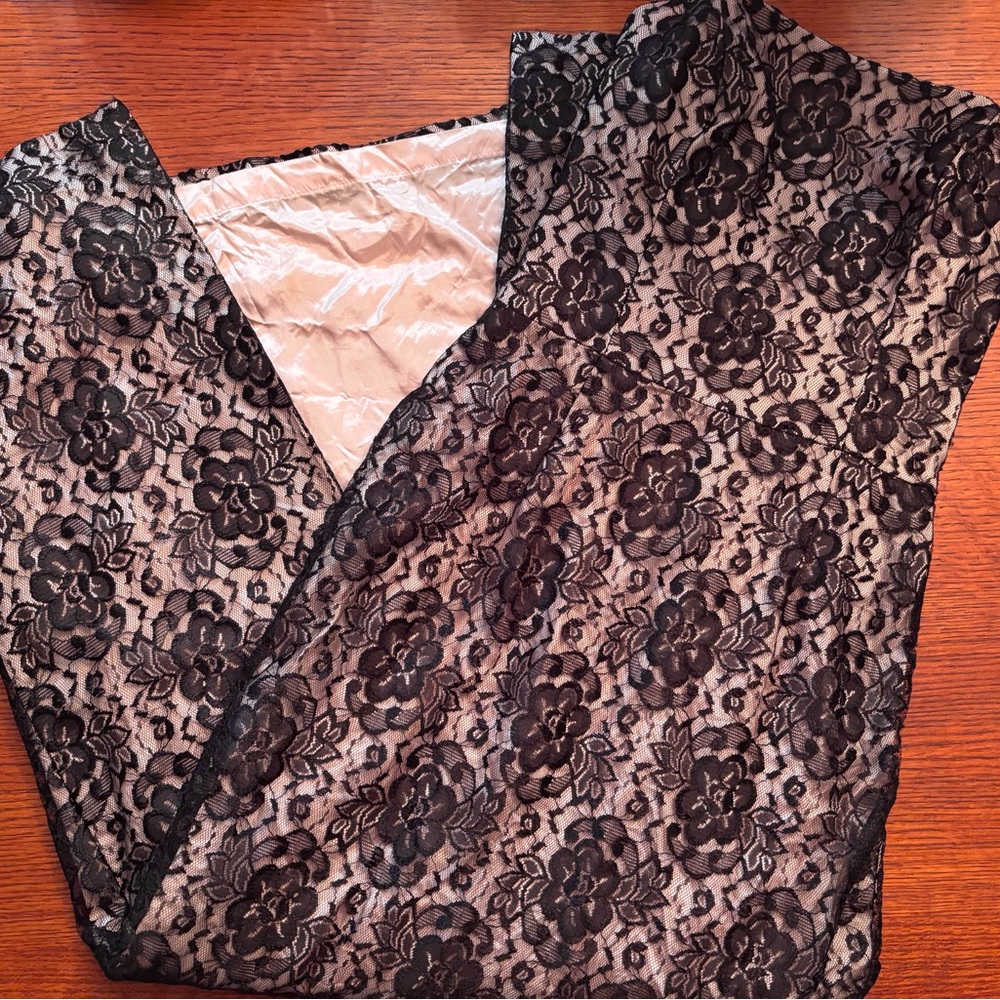 Elegant Pink Silk and Black Lace Women's Dress
